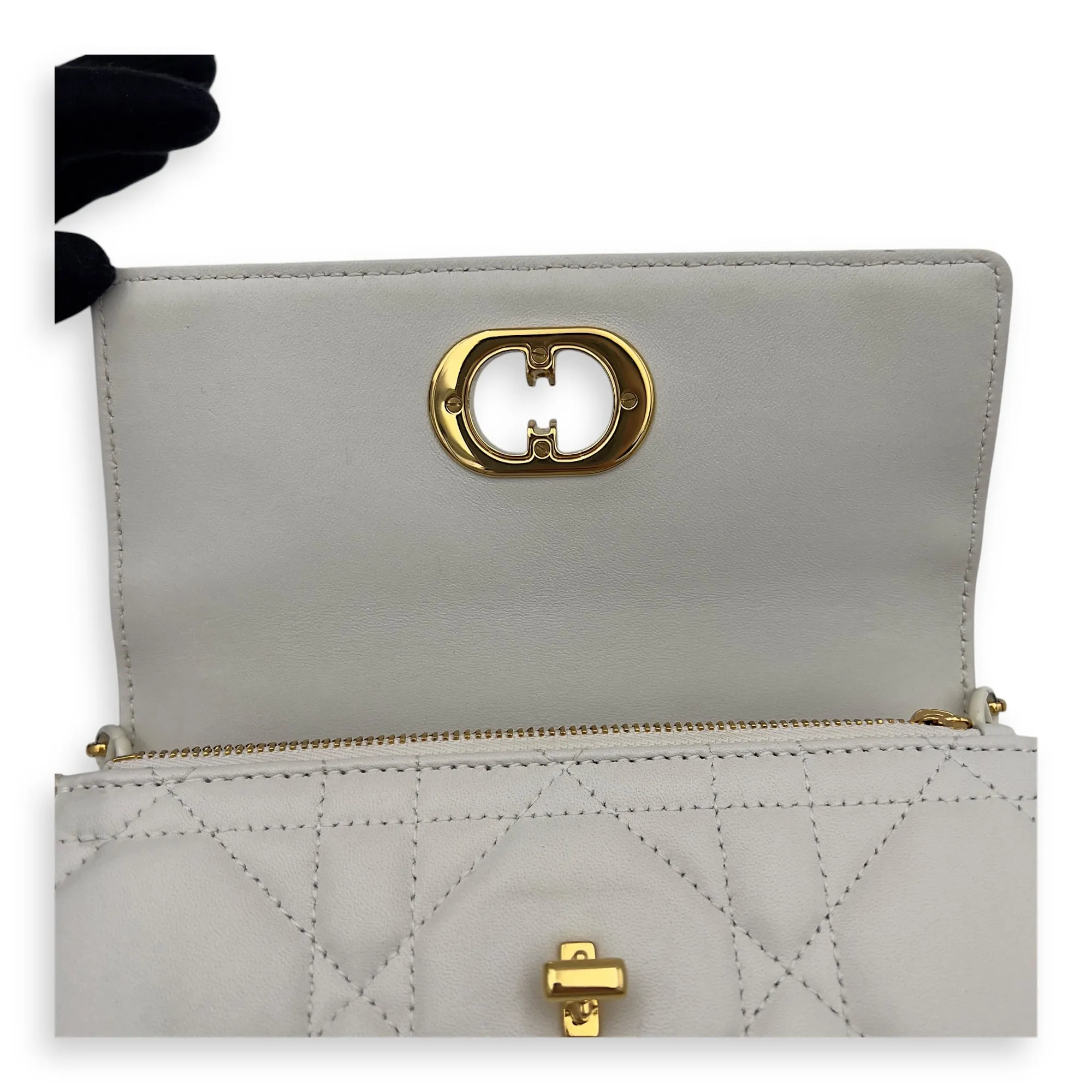 Miss Caro White Crossbody Bag in Calfskin, Gold hardware