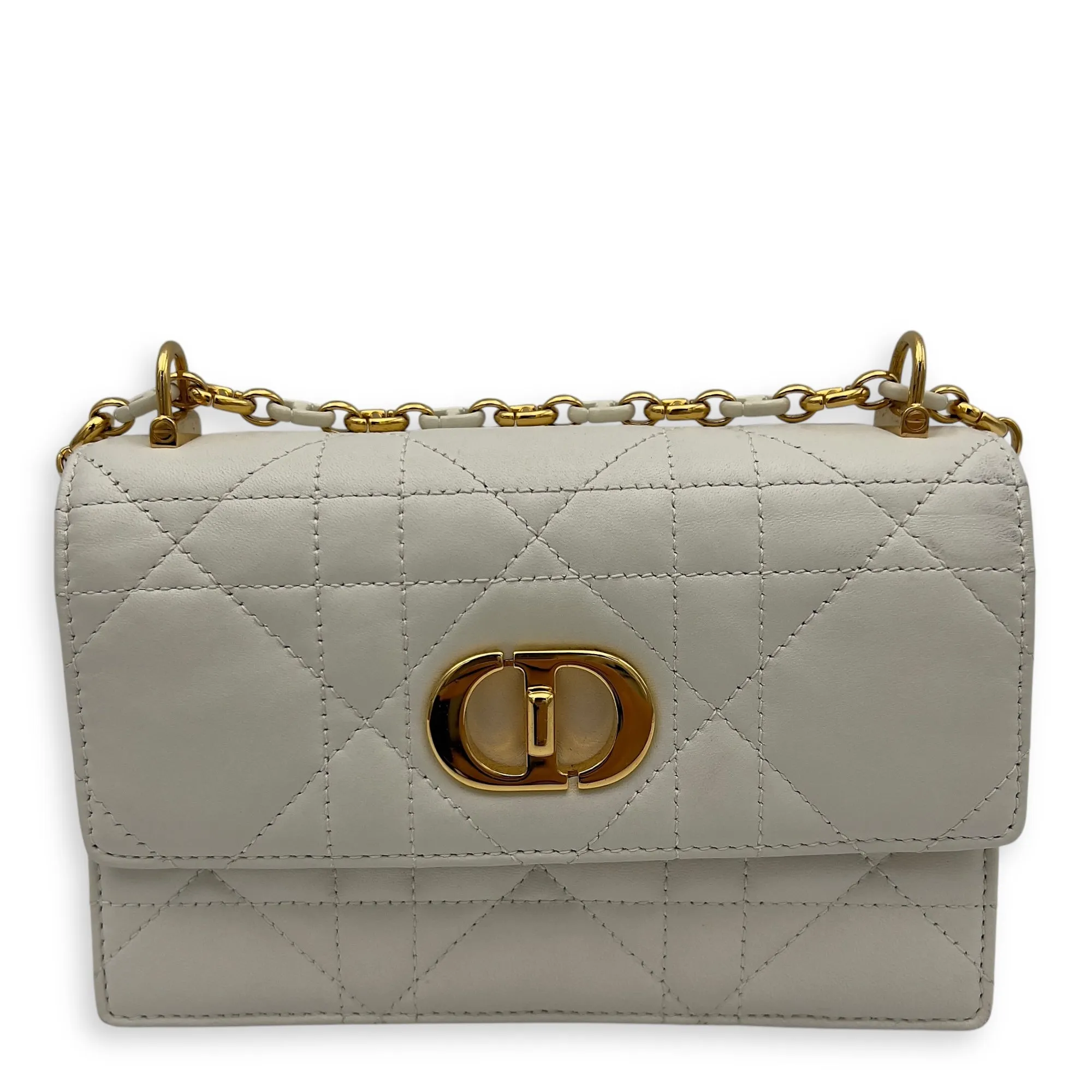 Miss Caro White Crossbody Bag in Calfskin, Gold hardware
