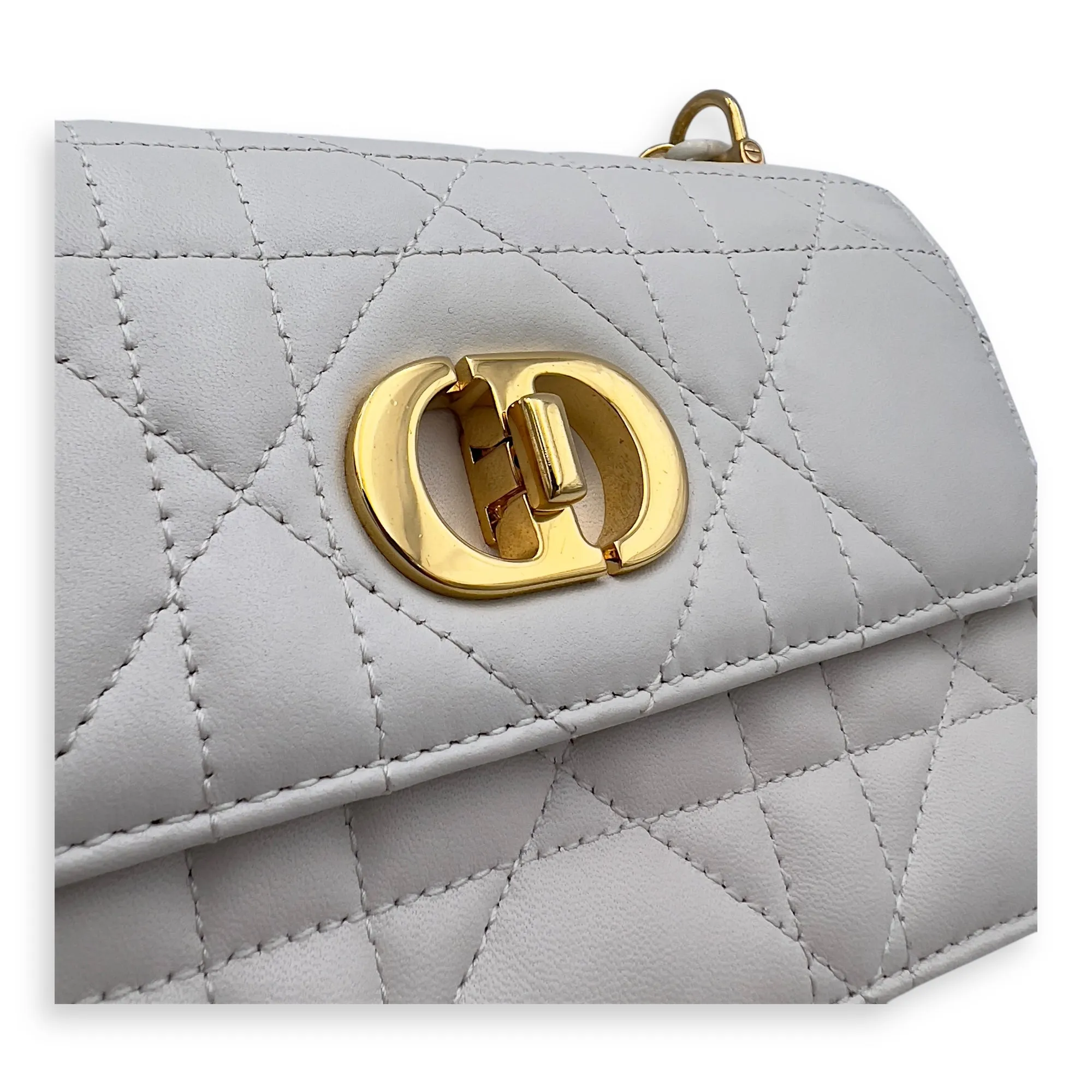 Miss Caro White Crossbody Bag in Calfskin, Gold hardware