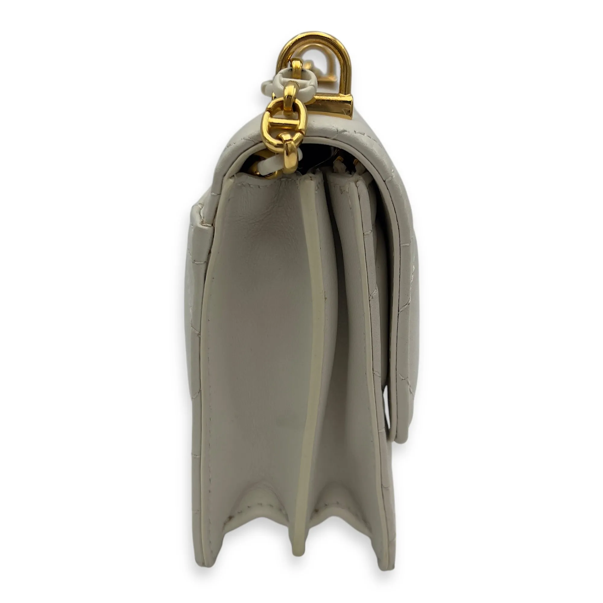 Miss Caro White Crossbody Bag in Calfskin, Gold hardware