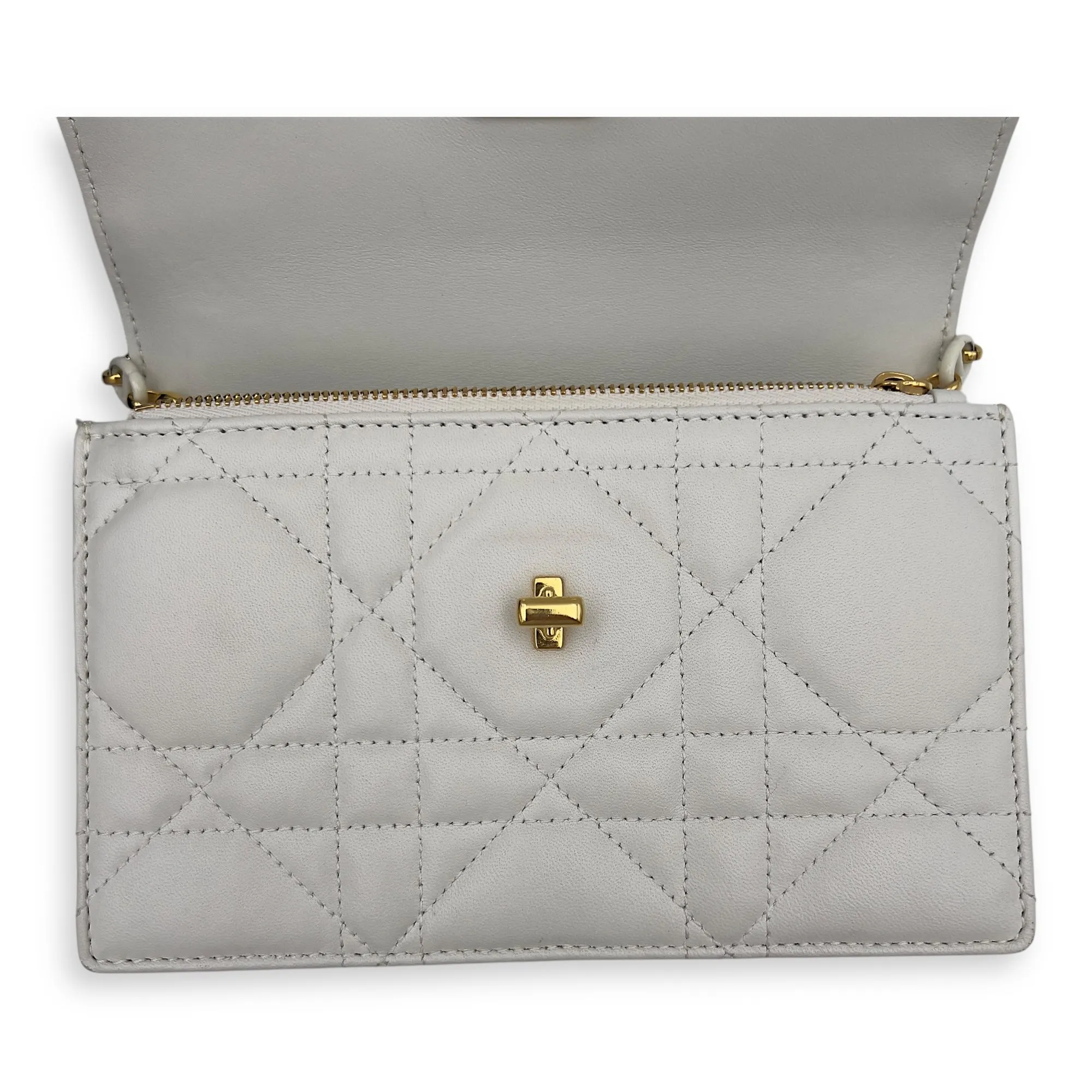 Miss Caro White Crossbody Bag in Calfskin, Gold hardware