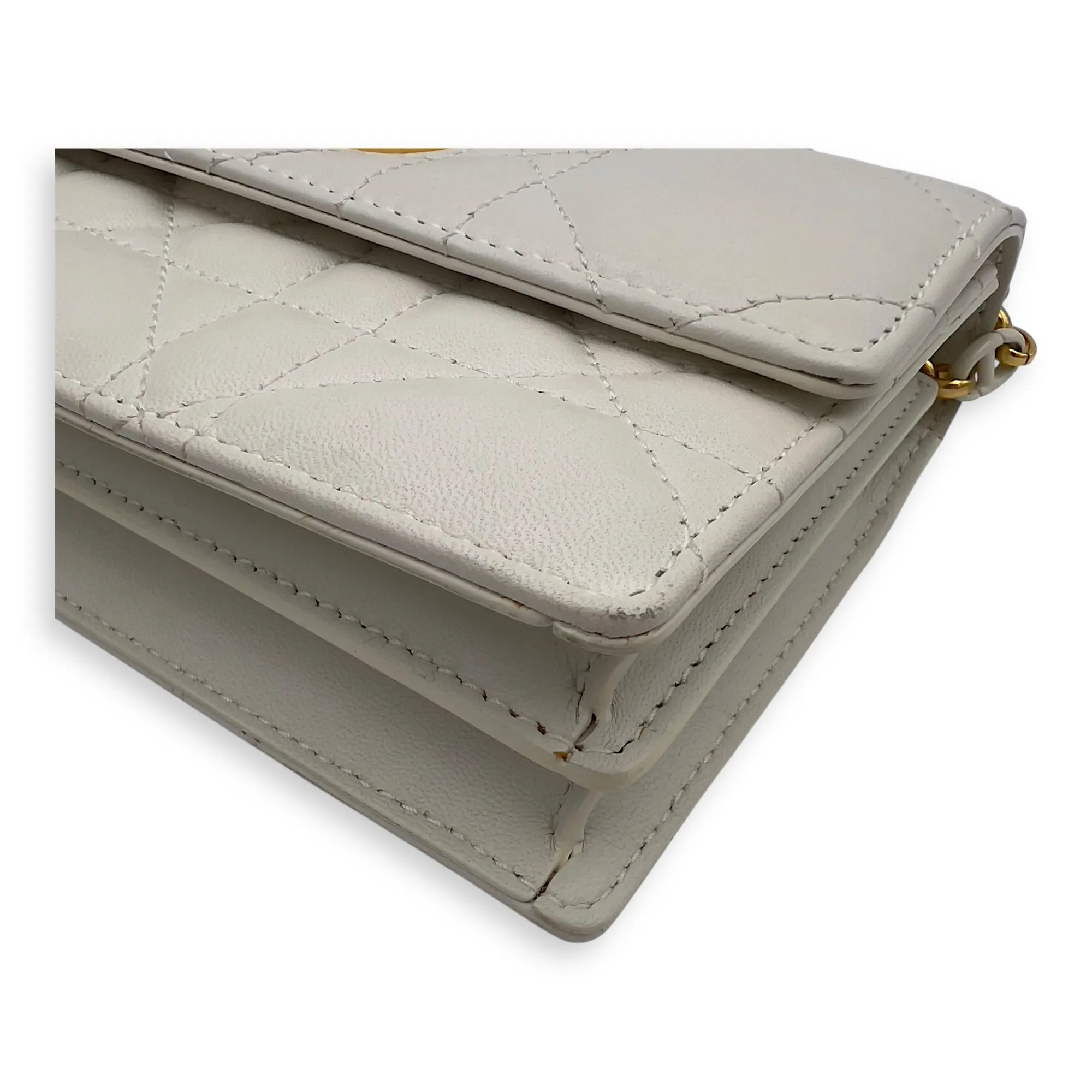 Miss Caro White Crossbody Bag in Calfskin, Gold hardware
