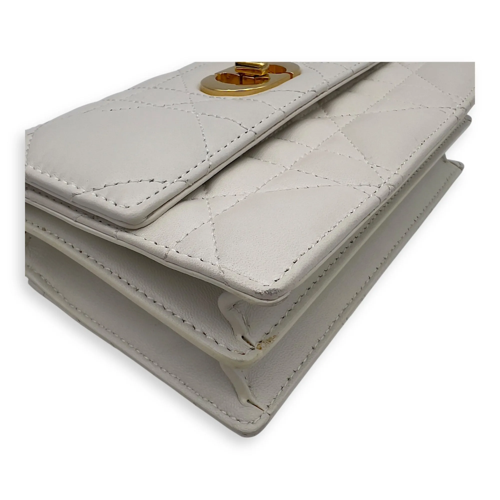 Miss Caro White Crossbody Bag in Calfskin, Gold hardware