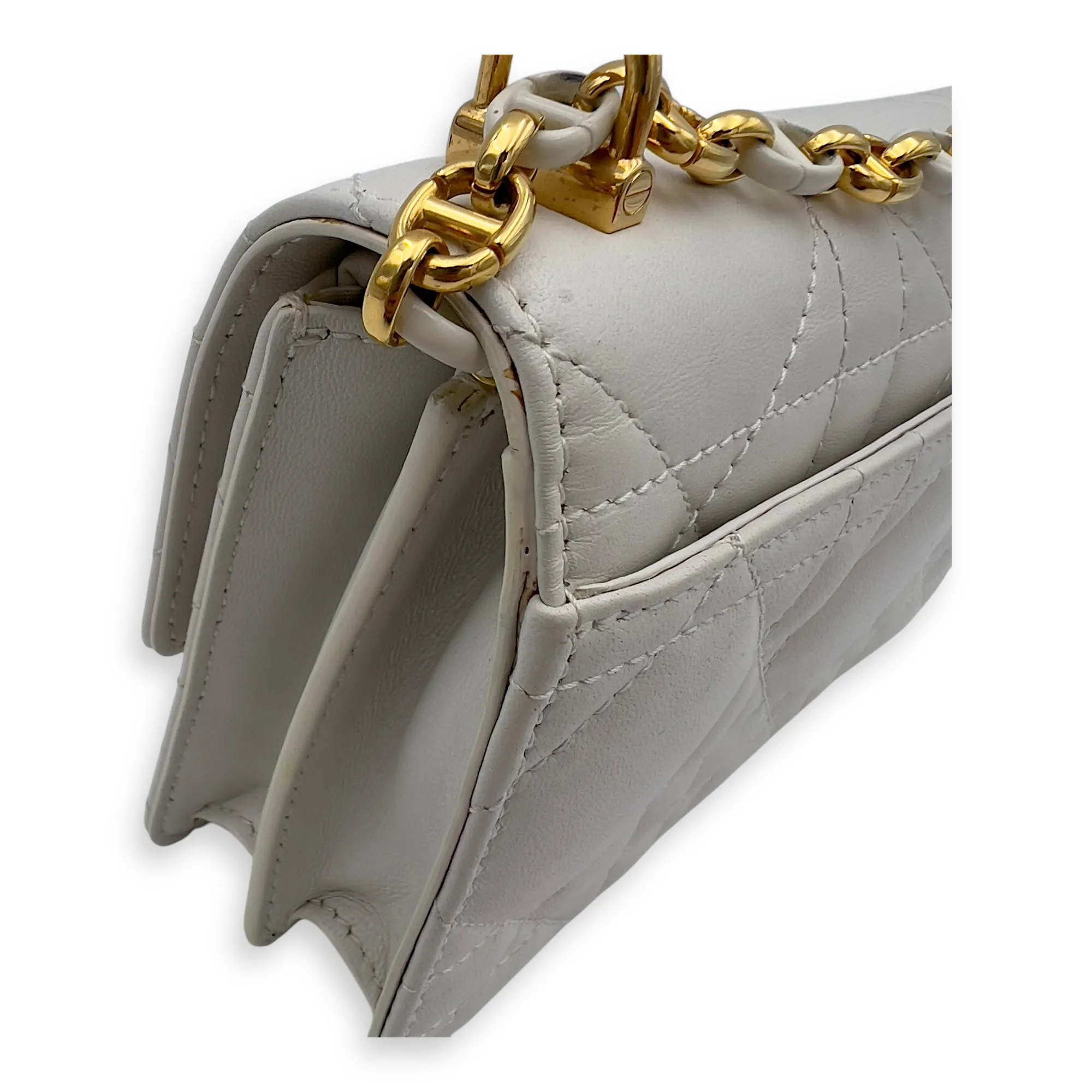 Miss Caro White Crossbody Bag in Calfskin, Gold hardware