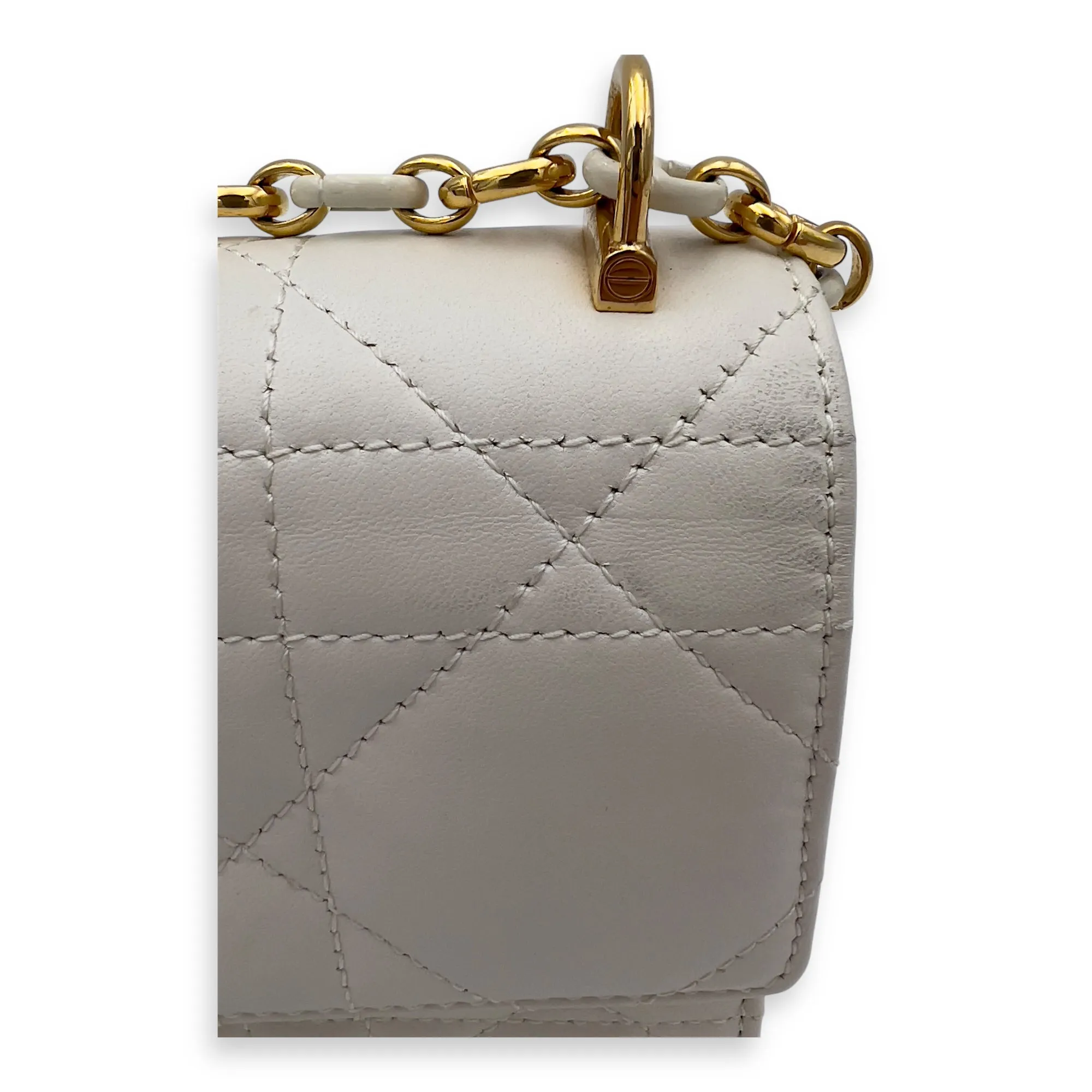 Miss Caro White Crossbody Bag in Calfskin, Gold hardware