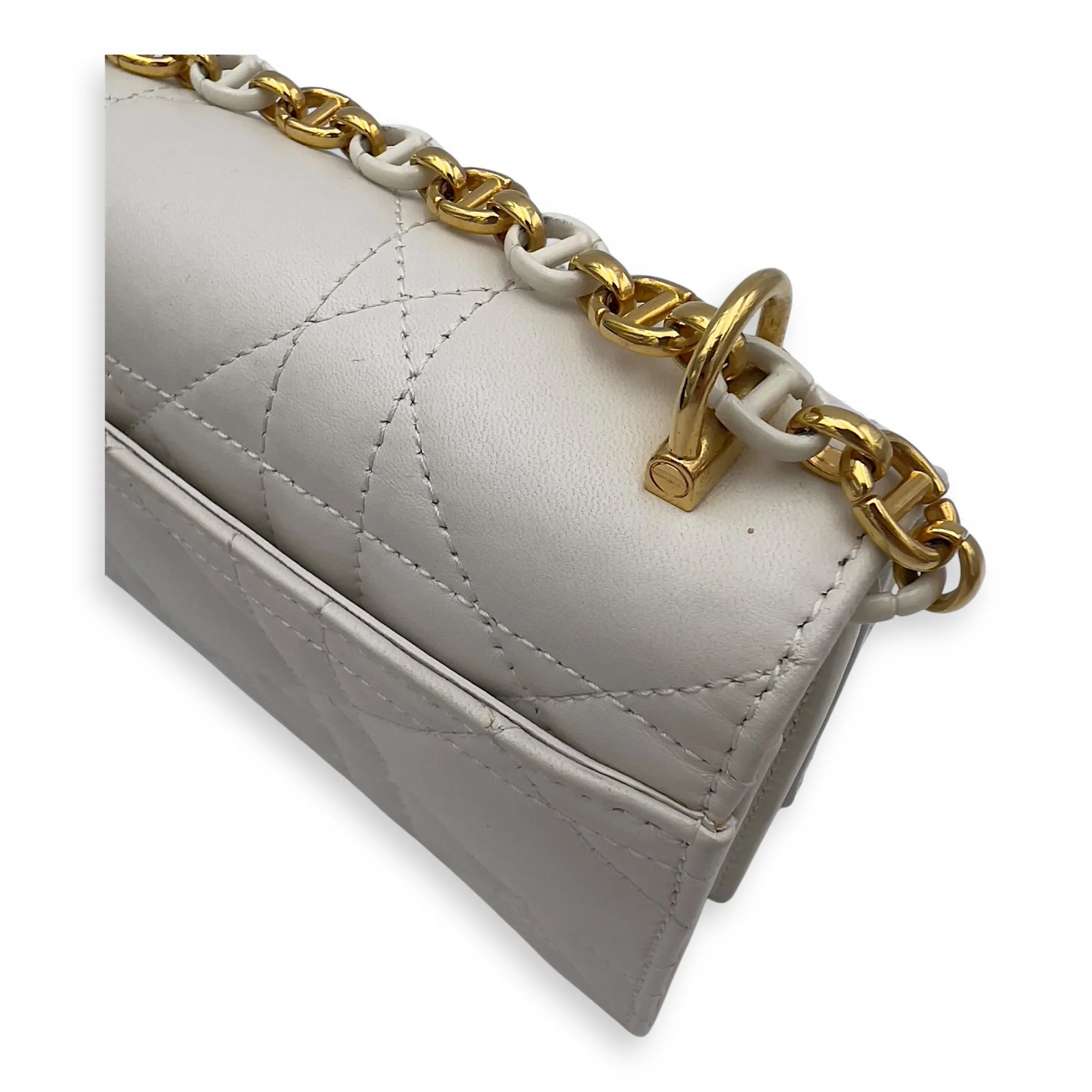 Miss Caro White Crossbody Bag in Calfskin, Gold hardware