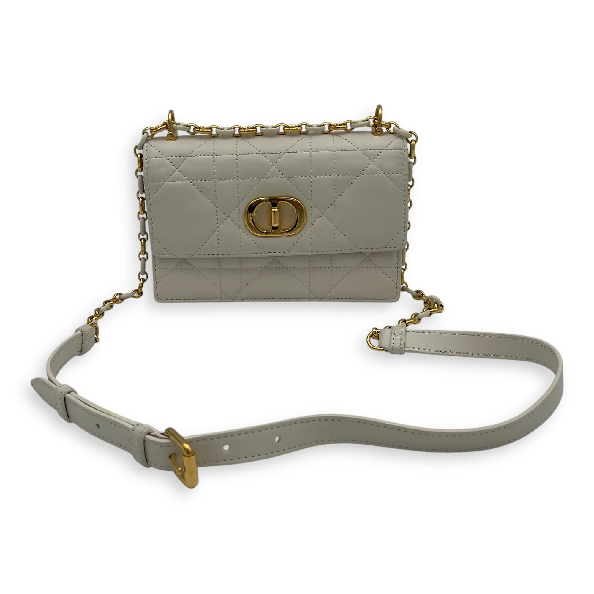 Miss Caro White Crossbody Bag in Calfskin, Gold hardware