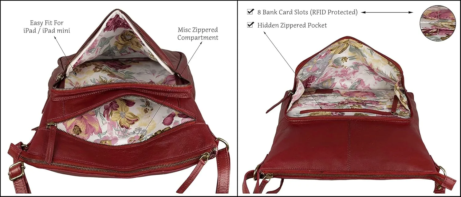 Mou Meraki Genuine Leather Crossbody Purse and Handbags - Crossover Bag Over the Shoulder Women