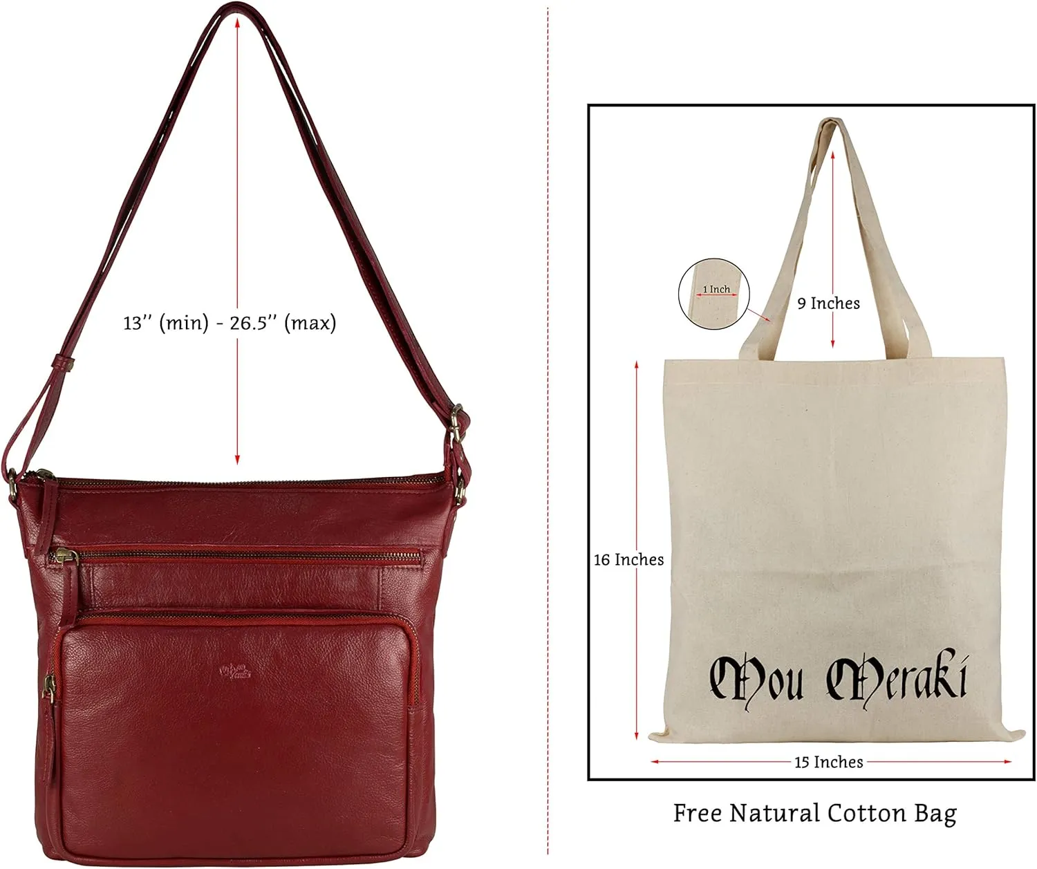 Mou Meraki Genuine Leather Crossbody Purse and Handbags - Crossover Bag Over the Shoulder Women