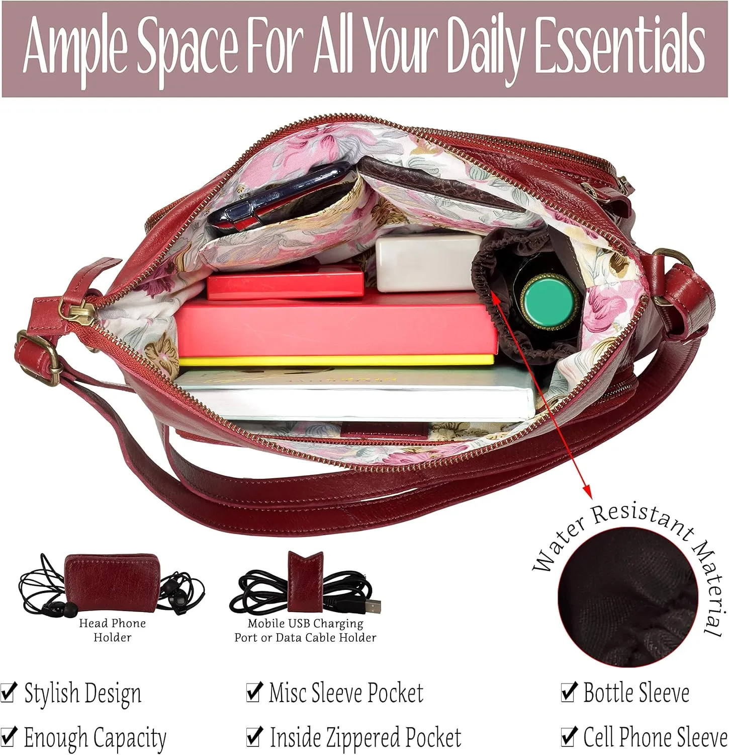 Mou Meraki Genuine Leather Crossbody Purse and Handbags - Crossover Bag Over the Shoulder Women