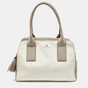 Off White/Grey Leather Double Zip Satchel