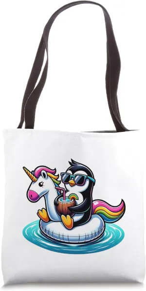 Penguin on Unicorn with Coconut Drink Tote Bag