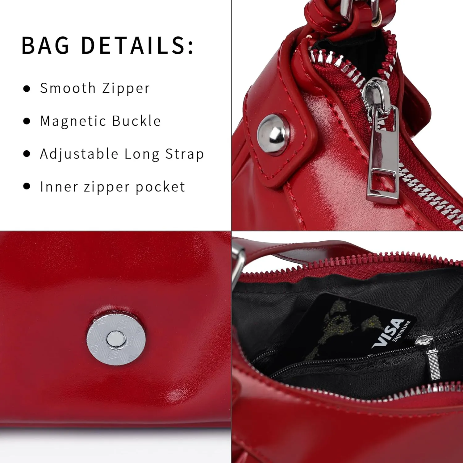 Shoulder Bag for Women - PU Leather Purse Adjustable Strap Hobo Crossbody Handbag with Zipper Closure
