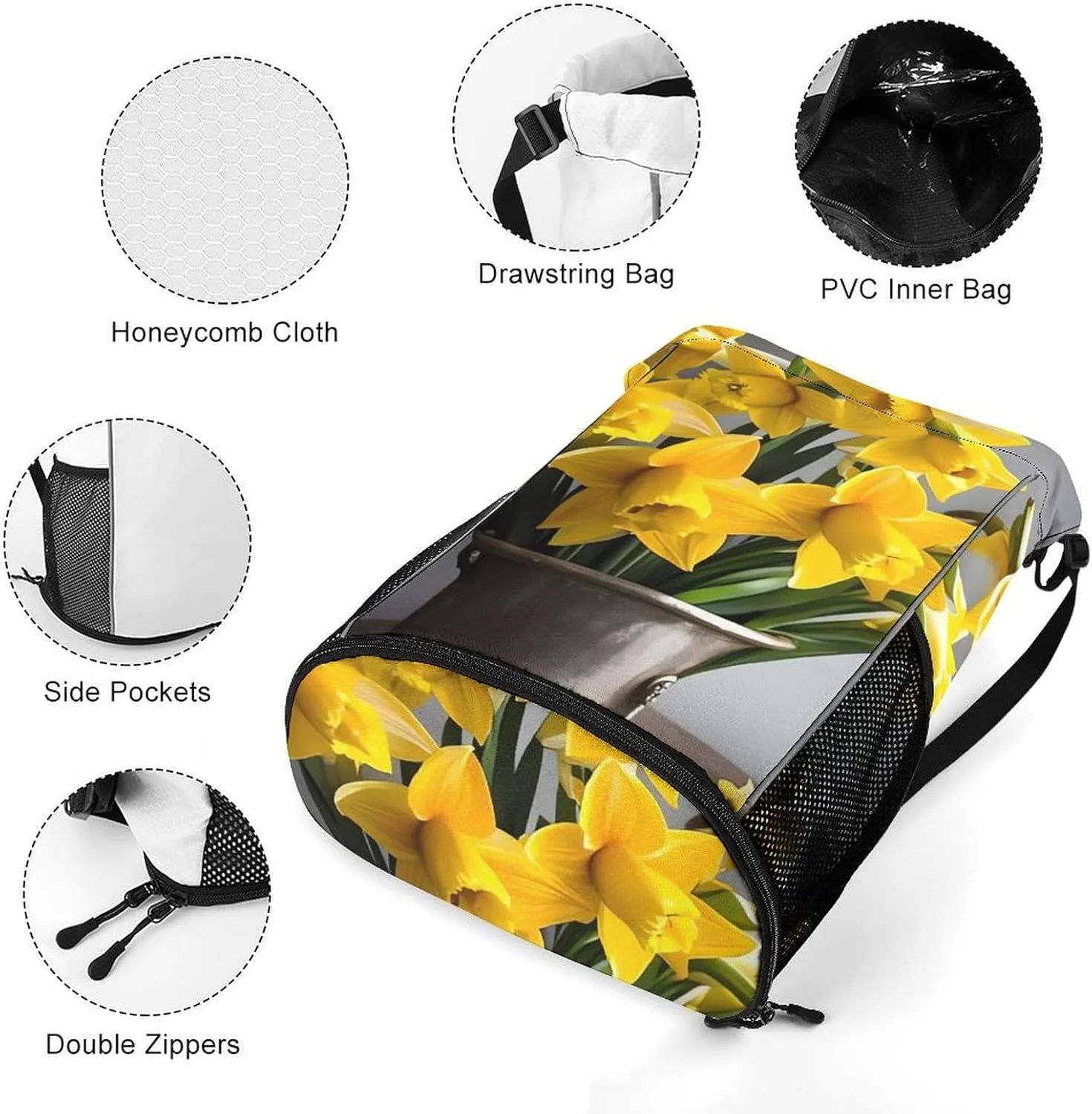 Sport Drawstring Backpack Large Capacity Dry And Wet Separation Bouquet of Daffodils Stuff Sack