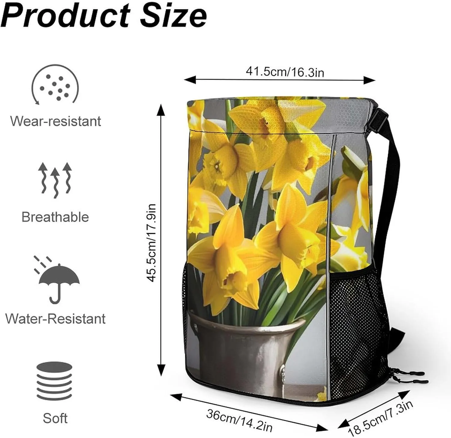 Sport Drawstring Backpack Large Capacity Dry And Wet Separation Bouquet of Daffodils Stuff Sack