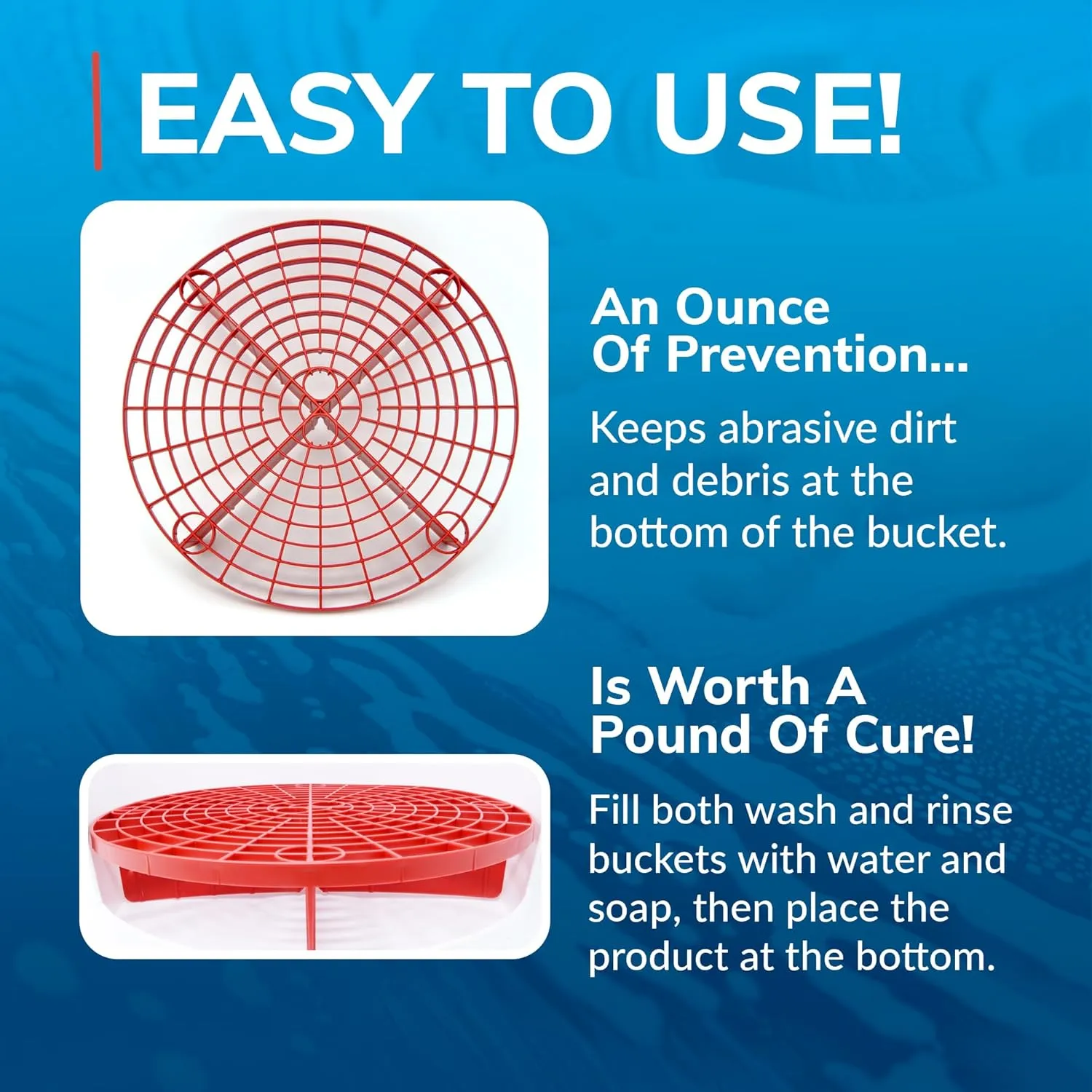 The Original Grit Guard Red Bucket Insert - 10" Diameter Car Wash Bucket for Car Washing, Detailing Compatible with 3.5, 4, 5 and 6 Gallon Buckets