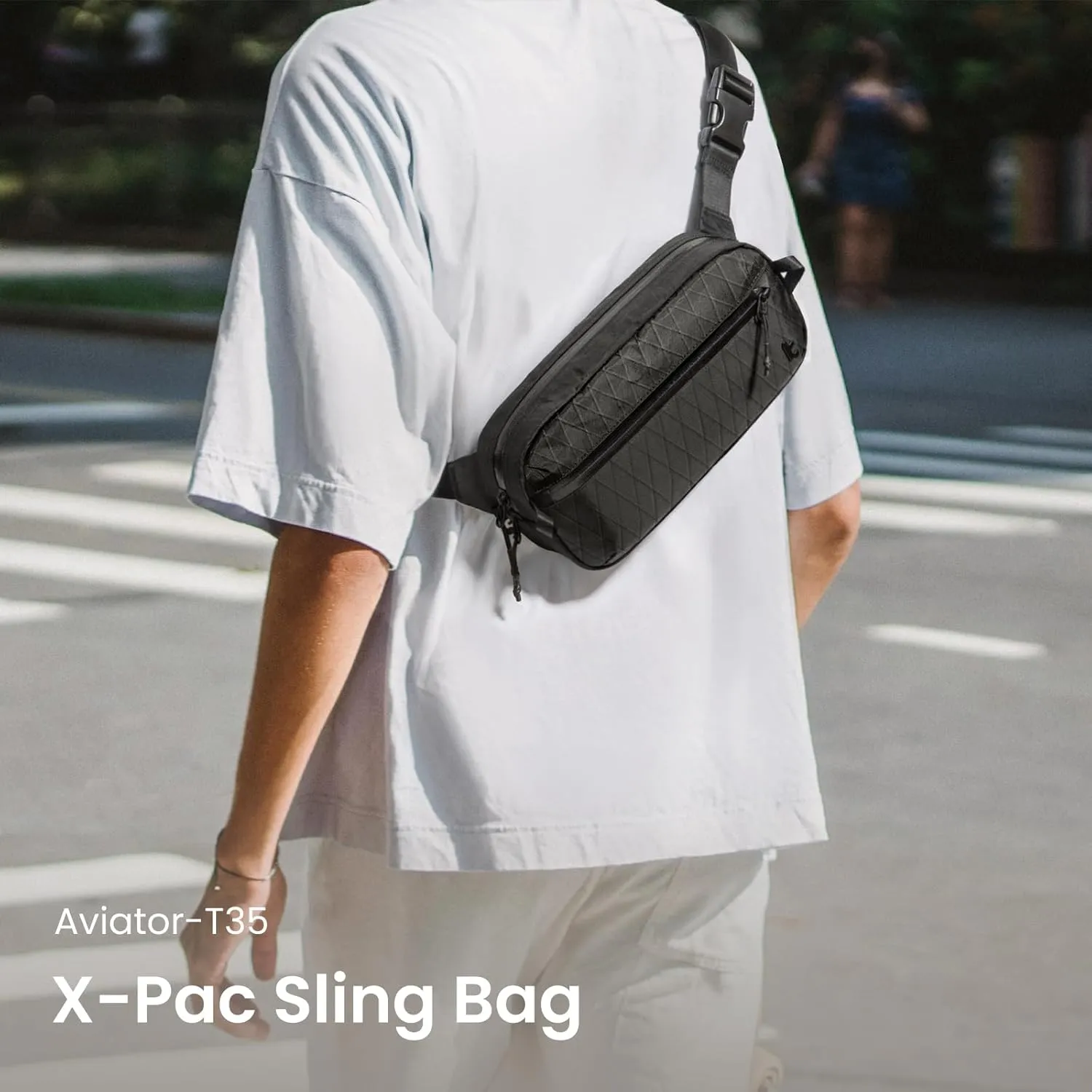 tomtoc 3.5L X-Pac Sling Bag with RFID Blocking, Crossbody Bag Minimalist Chest Shoulder Pack for Men/Women, Water-resistant Lightweight Casual Funny Pack for Travel/Daily Commute