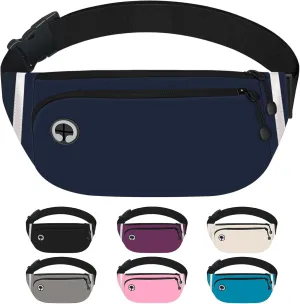 TORRYZA Fanny Packs for Women Men, Waterproof Waist Pack with Reflective Strip, Lightweight Slim Belt Bag with No-Bounce Adjustable Strap Travel Running Hiking Walking Sport(Dark Blue)