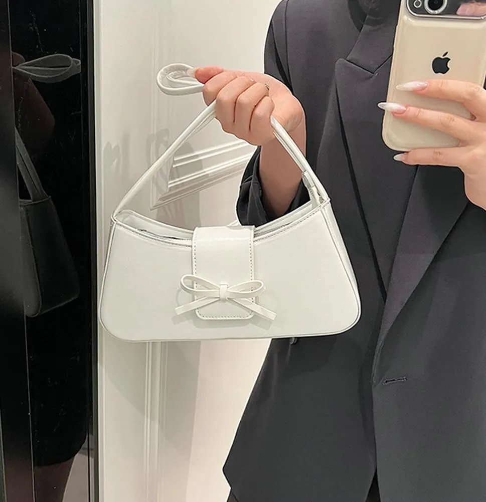 Trendy Shoulder Bag for Women Crescent Hobo Handbags Small Y2K Purses Patent Leather Clutch Bag Cute Bow Purse 2025