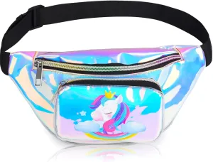 WODODO Glitter Kids Fanny Packs for Girls Childrens Sports Holidays Party Camping Trip Crossbody Bags (Pink and Blue)