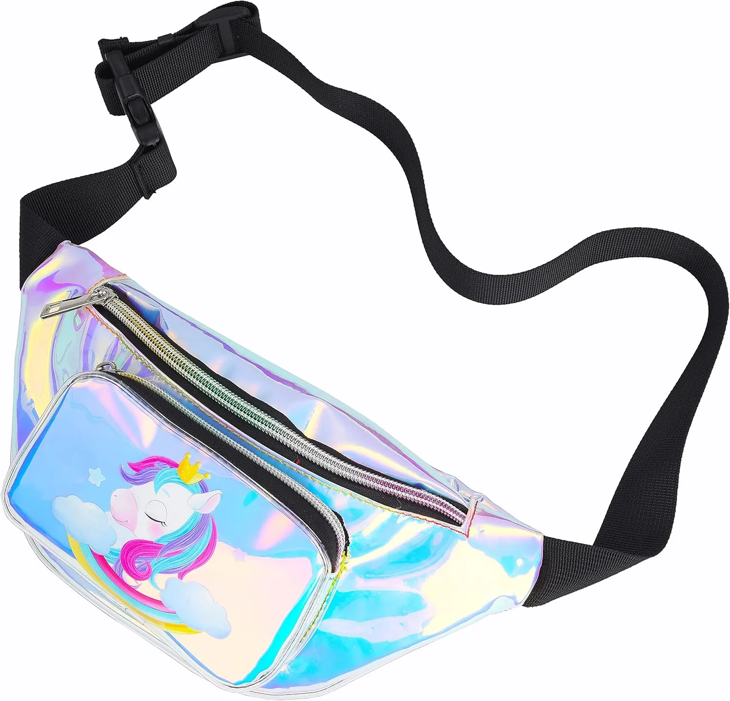 WODODO Glitter Kids Fanny Packs for Girls Childrens Sports Holidays Party Camping Trip Crossbody Bags (Pink and Blue)
