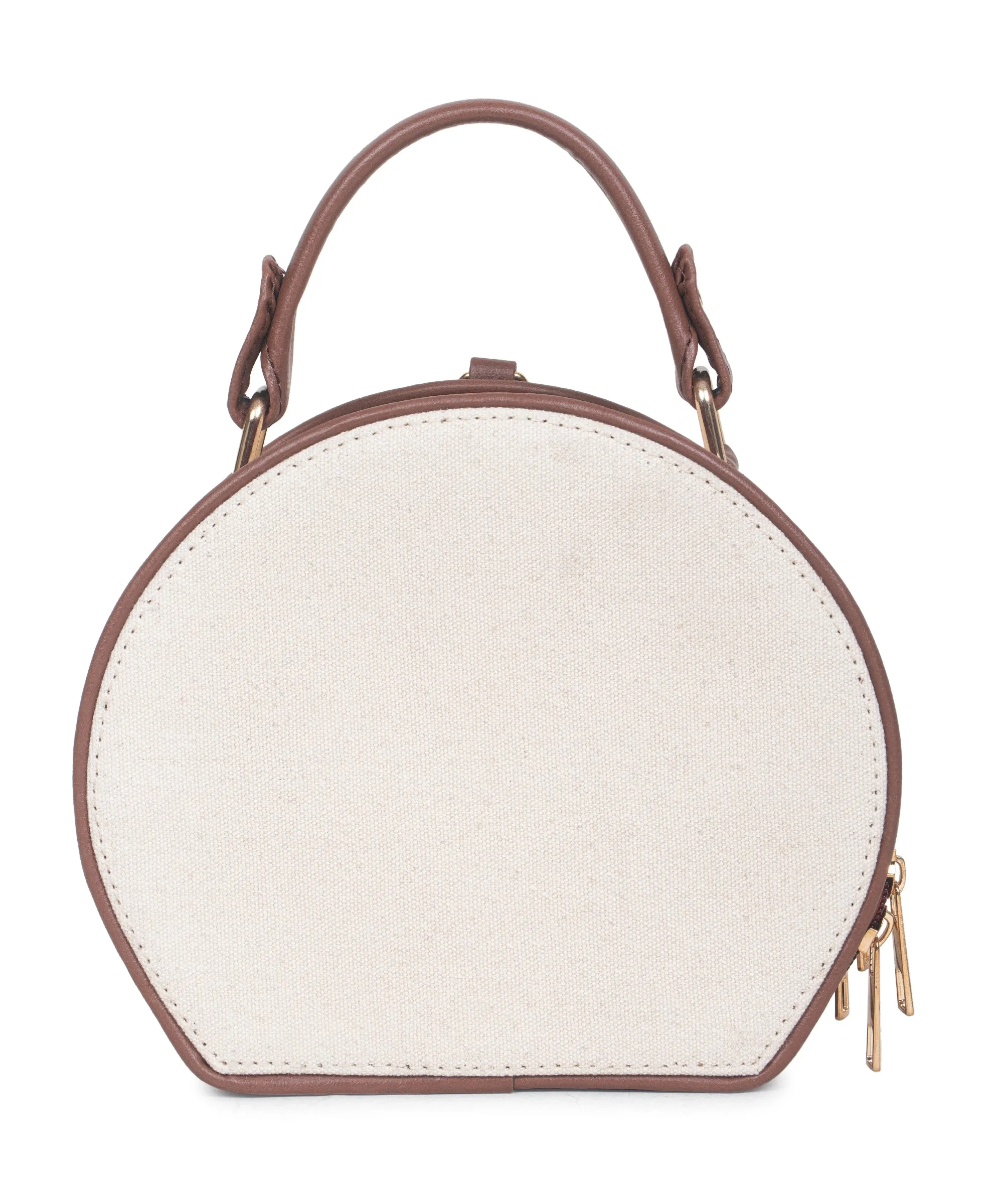 Women Off White Color Blocked Round Sling bag