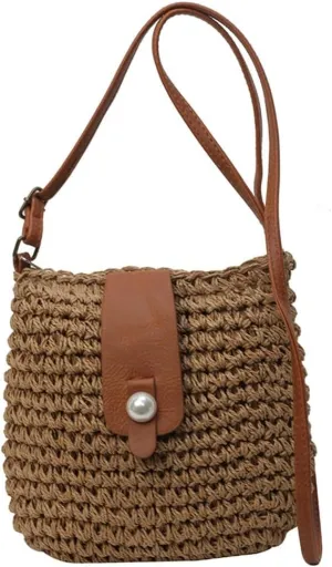 Women Straw Crossbody Bag Handwoven Beach Bucket Bag Straw Clutch Purse with Tassel Raffia Shoulder Bags for Vacation