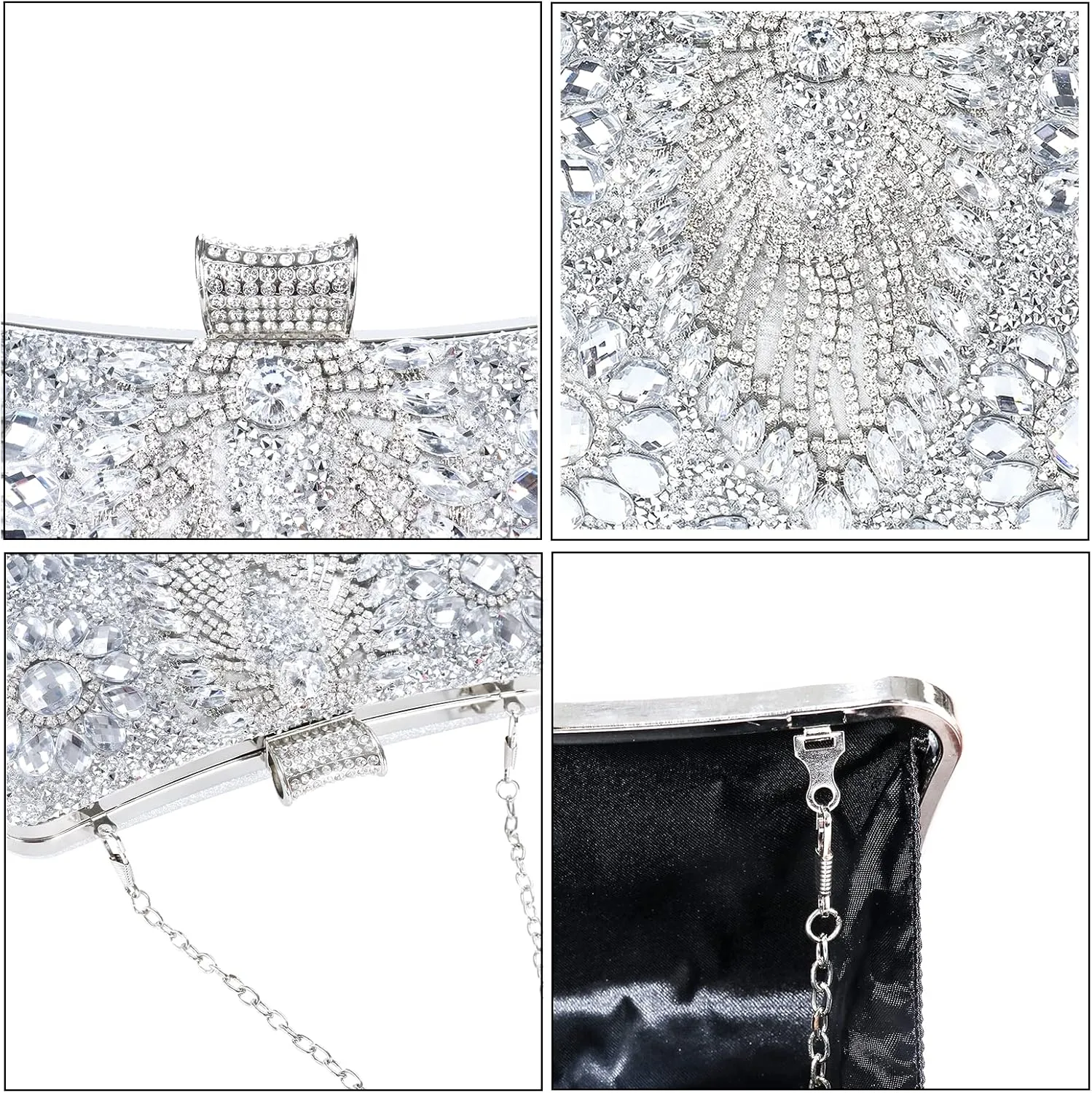 Womens Sparkly Rhinestone Sequin Glitter bag Clutch Evening Handbag Shoulder Bags Purse for Wedding Party Prom