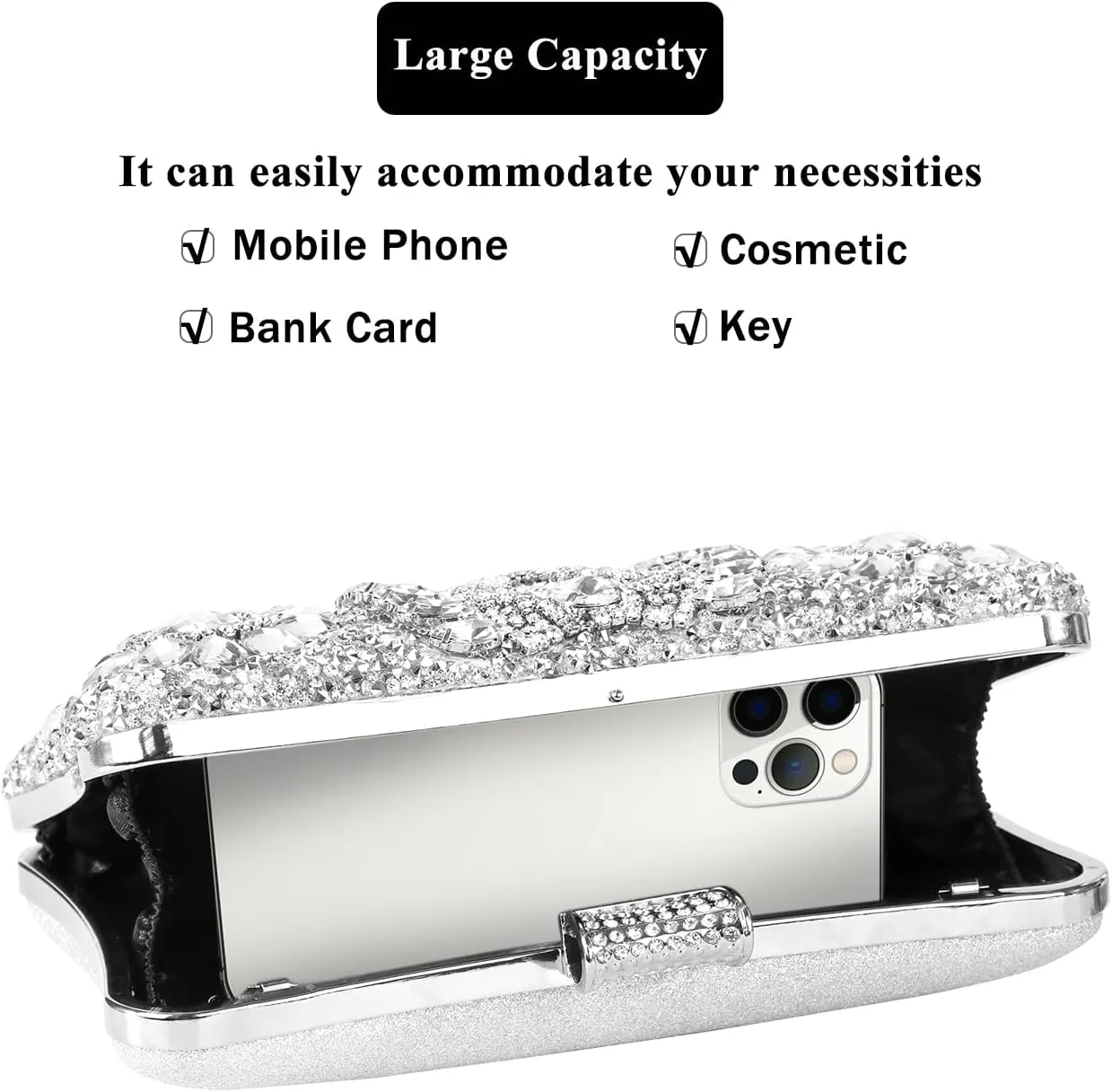 Womens Sparkly Rhinestone Sequin Glitter bag Clutch Evening Handbag Shoulder Bags Purse for Wedding Party Prom